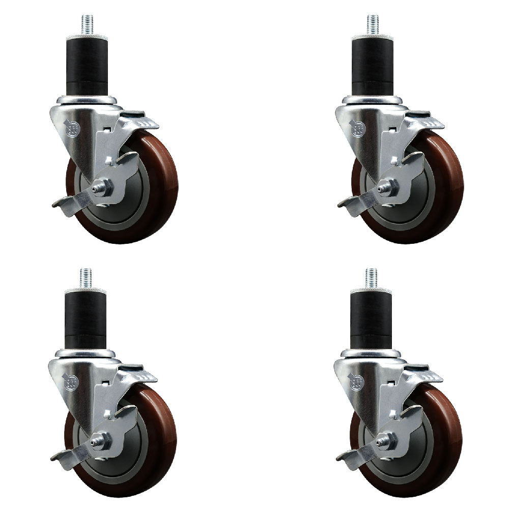 SCC-EX20S414-PPUB-MRN-TLB-134-4 Polyurethane Swivel Expanding Stem Caster with 4 in. Maroon Wheels & 1.75 in. Stems - Set of 4