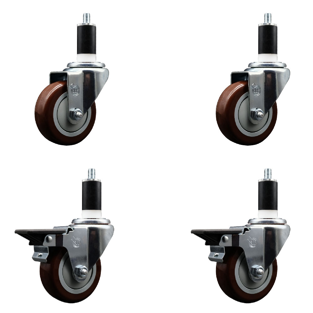 SCC-EX20S3514-PPUB-MRN-2-PLB-2-138 Polyurethane Swivel Expanding Stem Caster with 3.5 in. Maroon Wheels & 1.38 in. Stems - Set of 4