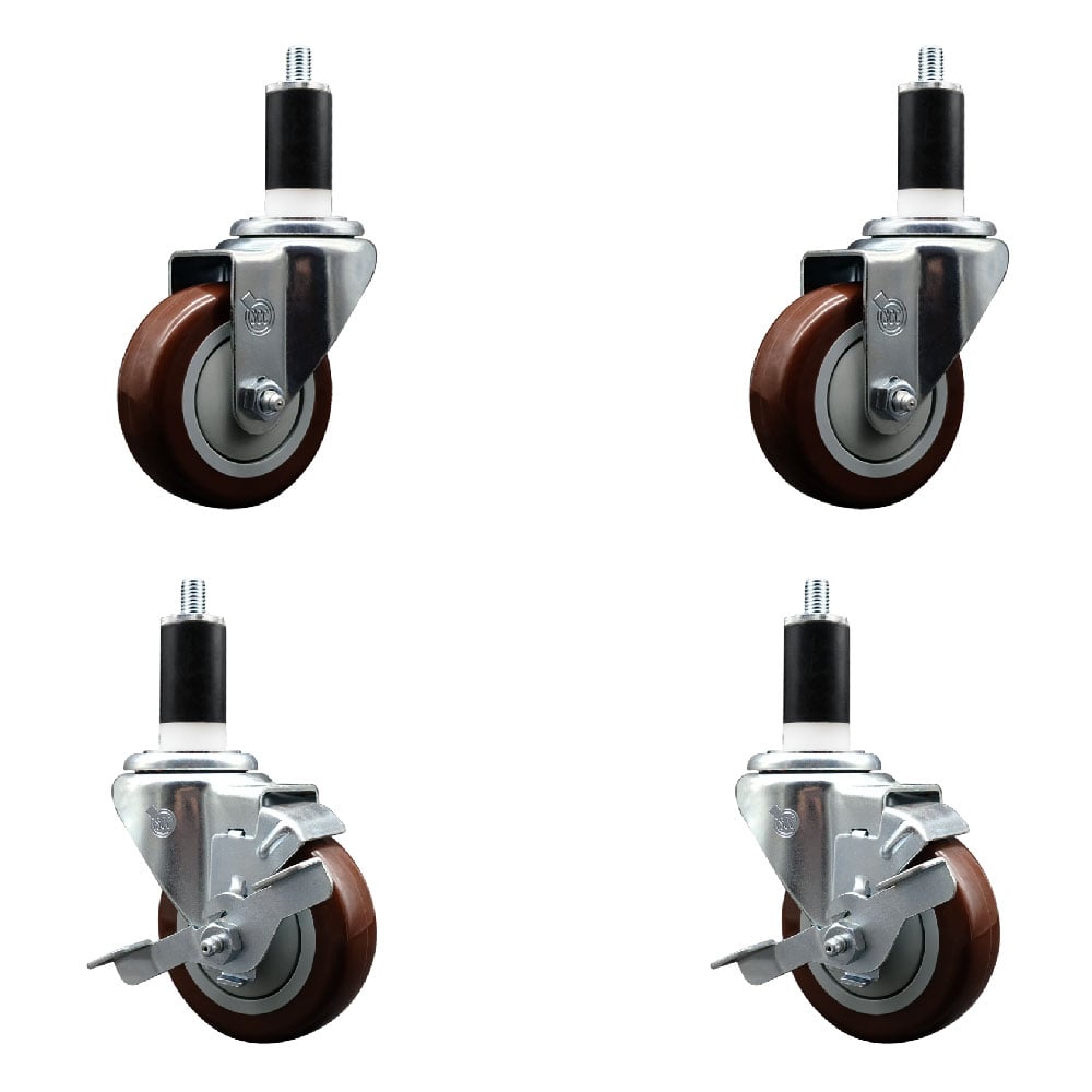 SCC-EX20S3514-PPUB-MRN-2-TLB-2-138 Polyurethane Swivel Expanding Stem Caster with 3.5 in. Maroon Wheels & 1.38 in. Stems - Set of 4