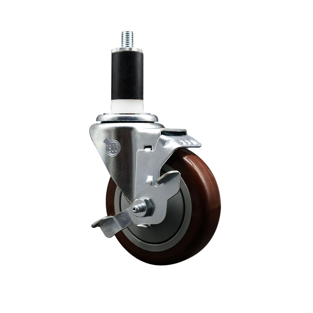 SCC-EX20S414-PPUB-MRN-TLB-138 Polyurethane Expanding Stem Swivel Caster with 4 in. Maroon Wheel & 1.38 in. Stem & Top Locking Brake