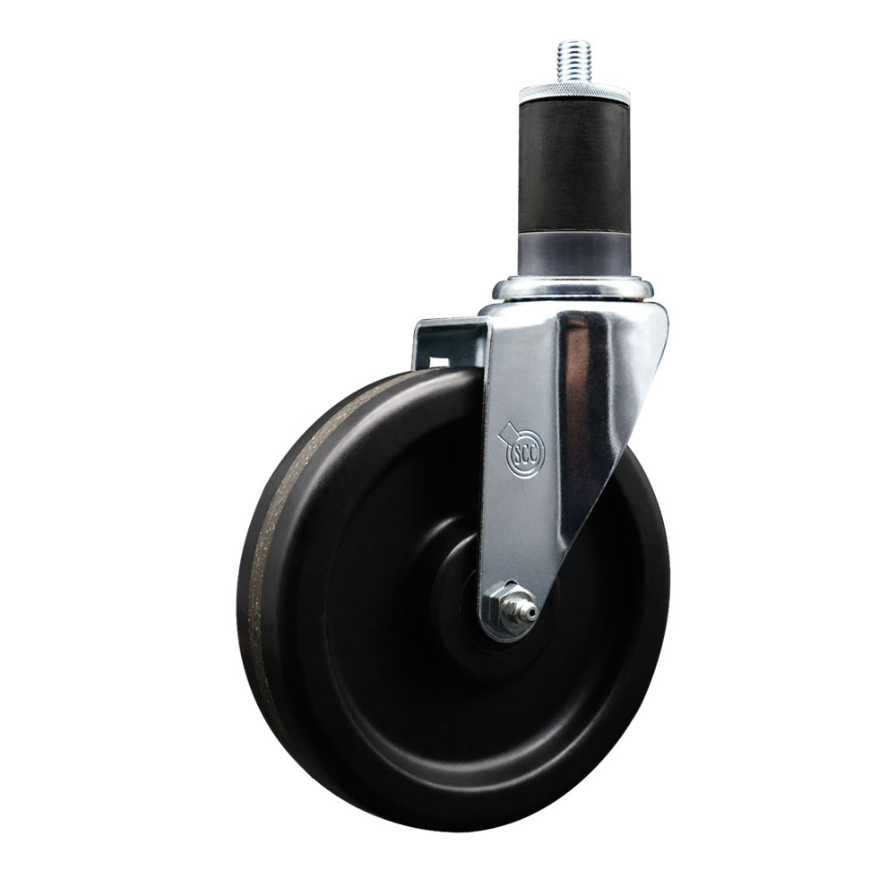 SCC-EX20S615-PHR-158 Phenolic Swivel Expanding Stem Caster with Roller Bearing 6 x 1.5 in. Black Wheel & 1.63 in. Stem