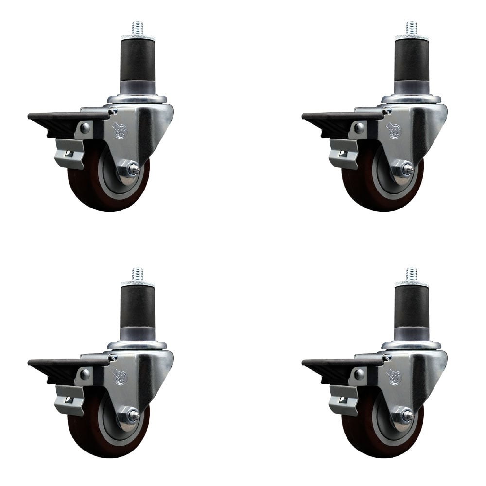 SCC-EX20S314-PPUB-MRN-PLB-158-4 Polyurethane Swivel Expanding Stem Caster with 3 in. Maroon Wheels & 1.63 in. Stems - Set of 4