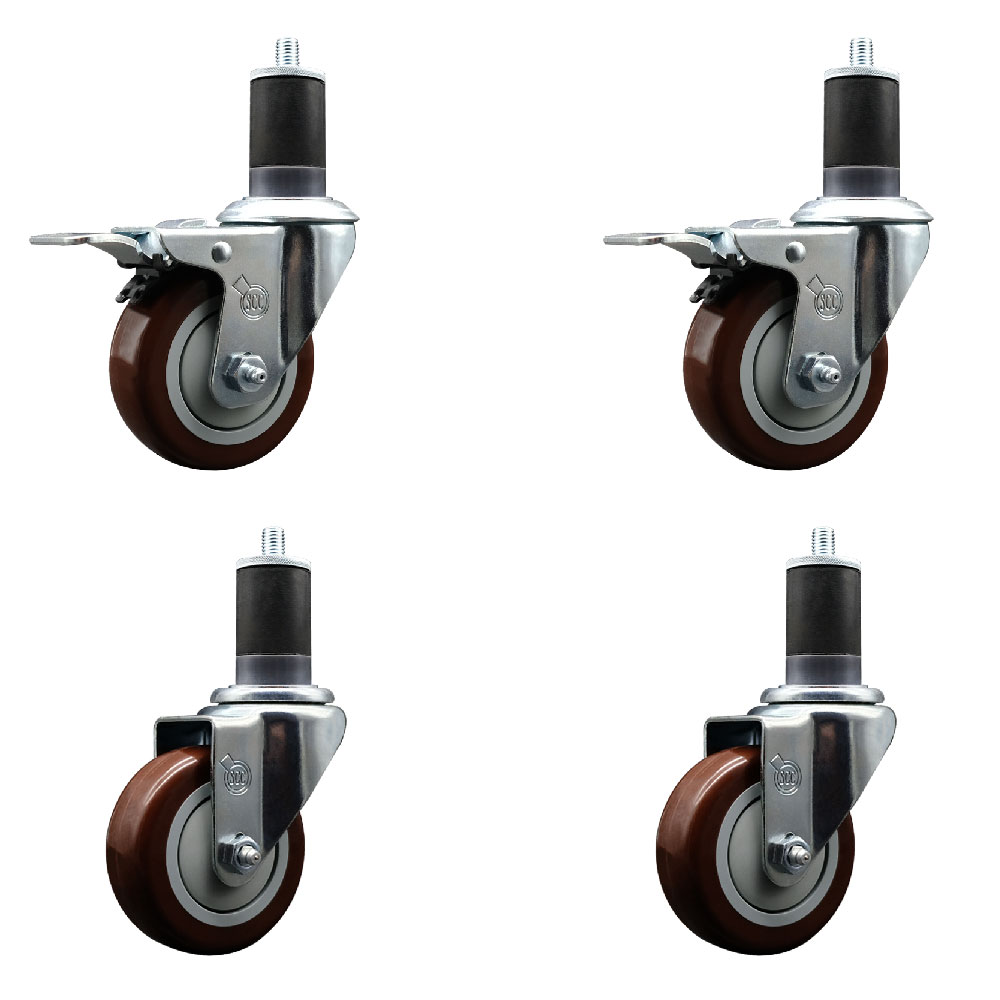 SCC-EXTTL20S3514-PPUB-MRN-2-S-2-158 Polyurethane Swivel Expanding Stem Caster with 3.5 in. Maroon Wheels & 1.63 in. Stems - Set of 4