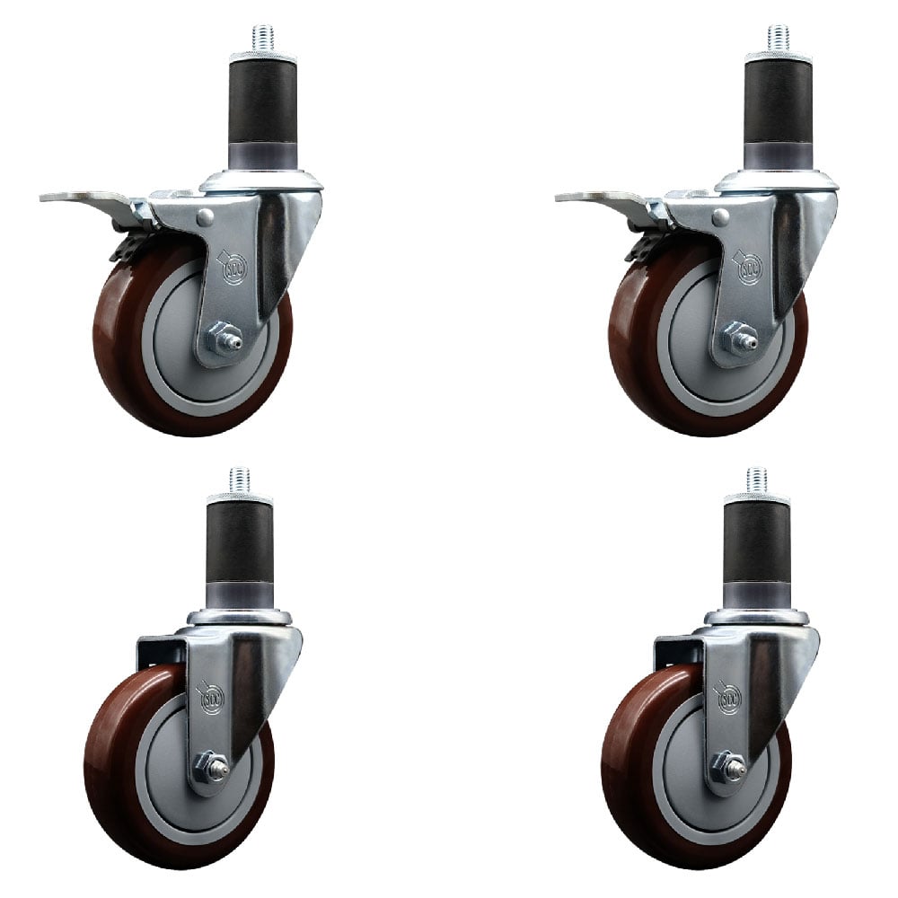 SCC-EXTTL20S414-PPUB-MRN-2-S-2-158 Polyurethane Swivel Expanding Stem Caster with 4 in. Maroon Wheels & 1.63 in. Stems - Set of 4