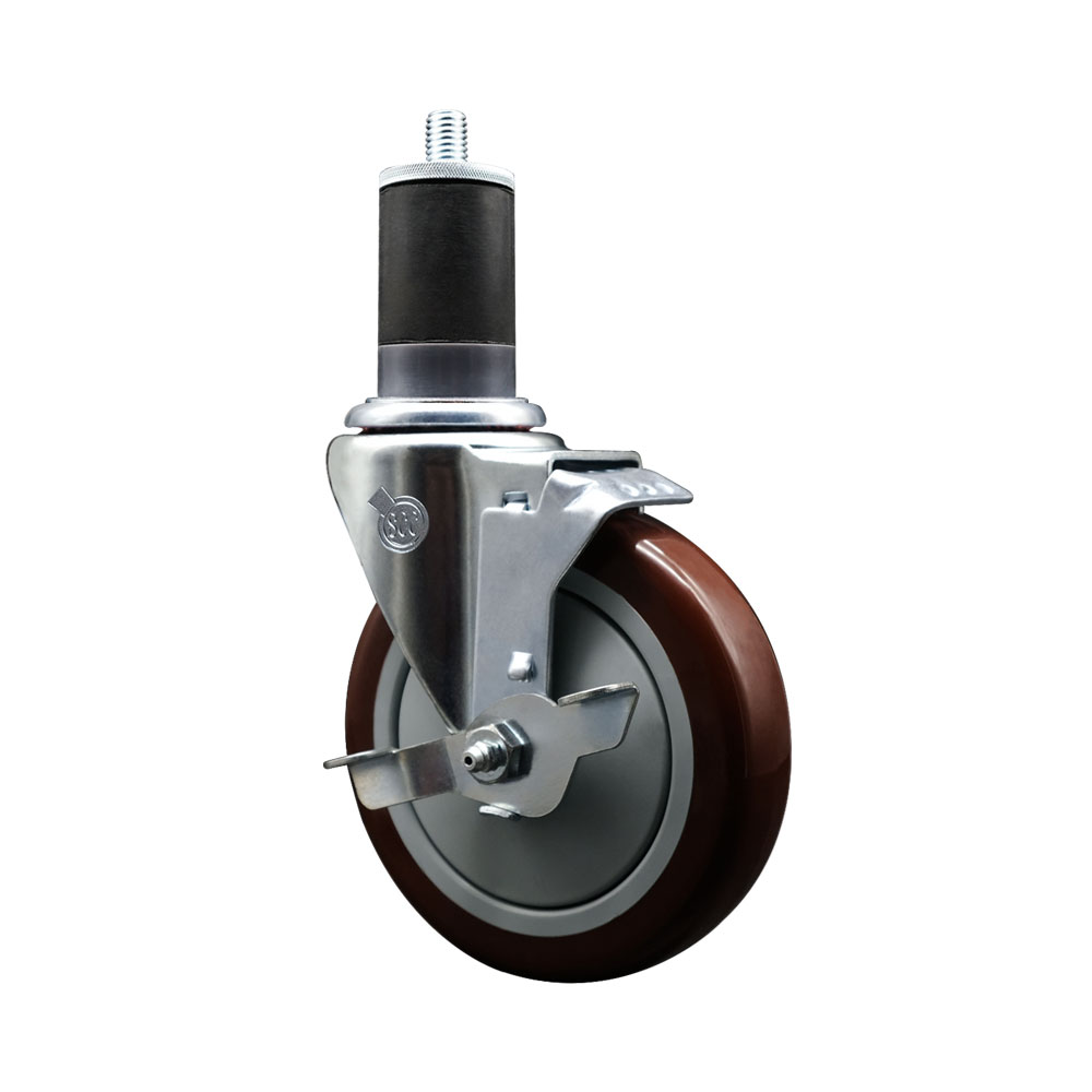 SCC-EX20S514-PPUB-MRN-TLB-158 Polyurethane Expanding Stem Swivel Caster with 5 in. Maroon Wheel & 1.63 in. Stem & Top Locking Brake