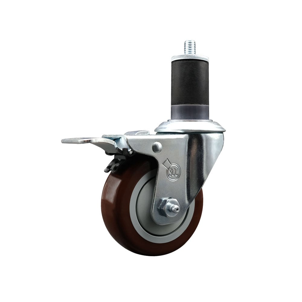 Stainless Steel Polyurethane Expanding Stem Swivel Caster with 3.5 in. Maroon Wheel & 1.63 in. Stem & Total Locking Brake