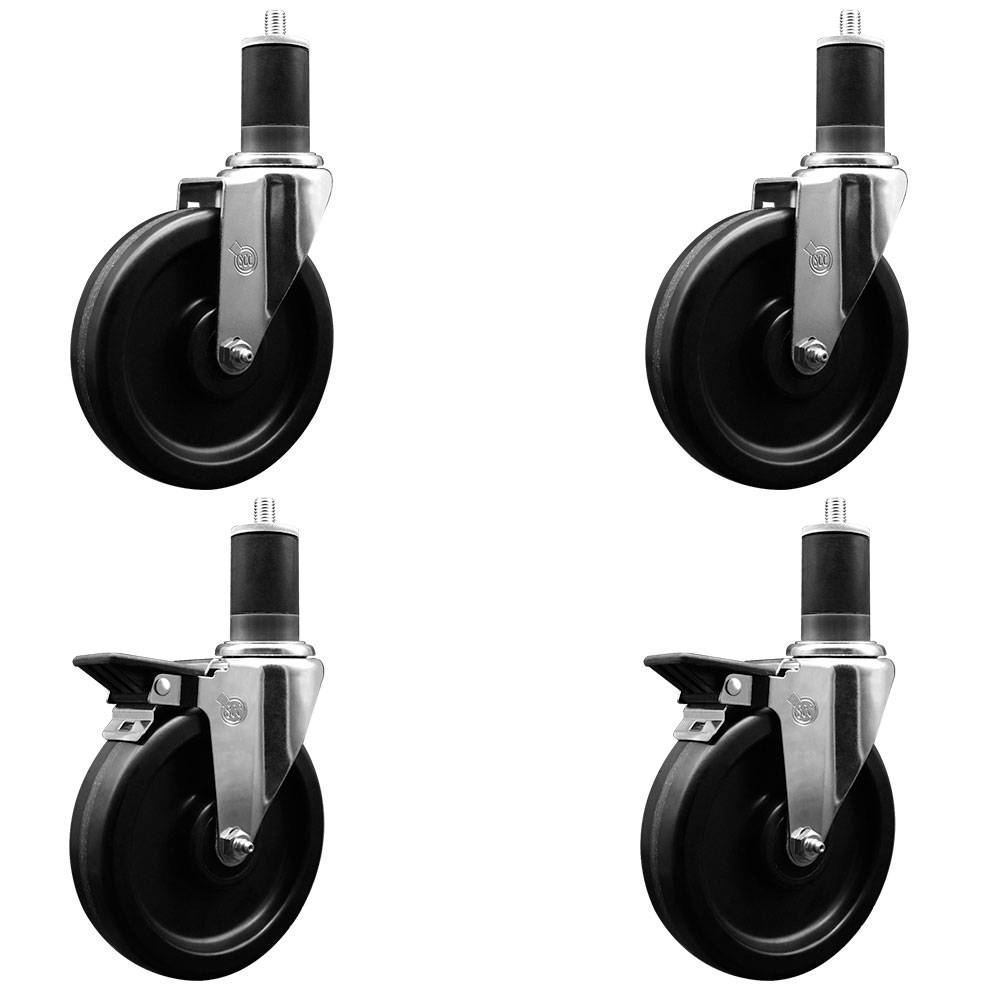 SCC-EX20S615-PHR-2-PLB-2-158 Phenolic Swivel Expanding Stem Caster with Roller Bearings 6 x 1.5 in. Black Wheels & 1.63 in. Stems - Set of 4
