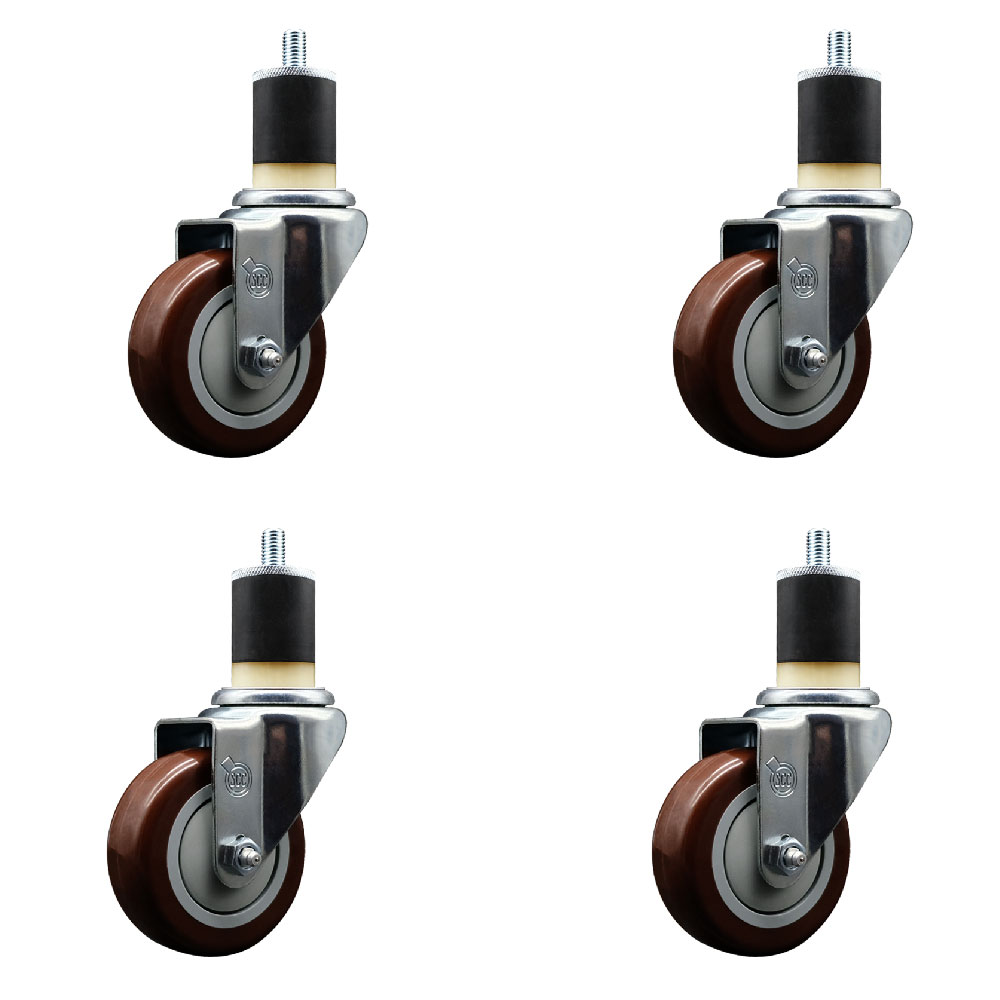 SCC-EX20S3514-PPUB-MRN-178-4 Polyurethane Swivel Expanding Stem Caster with 3.5 in. Maroon Wheels & 1.87 in. Stems - Set of 4