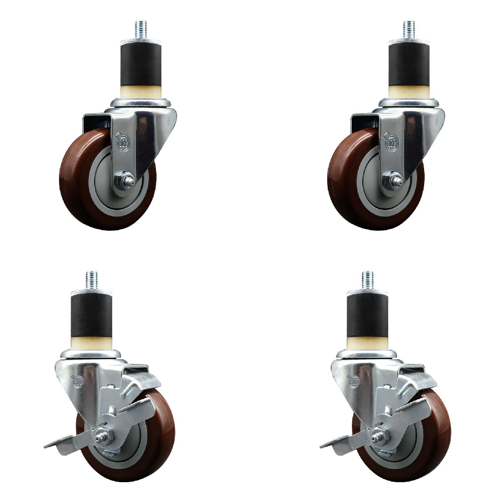 SCC-EX20S3514-PPUB-MRN-2-TLB-2-178 Polyurethane Swivel Expanding Stem Caster with 3.5 in. Maroon Wheels & 1.87 in. Stems - Set of 4