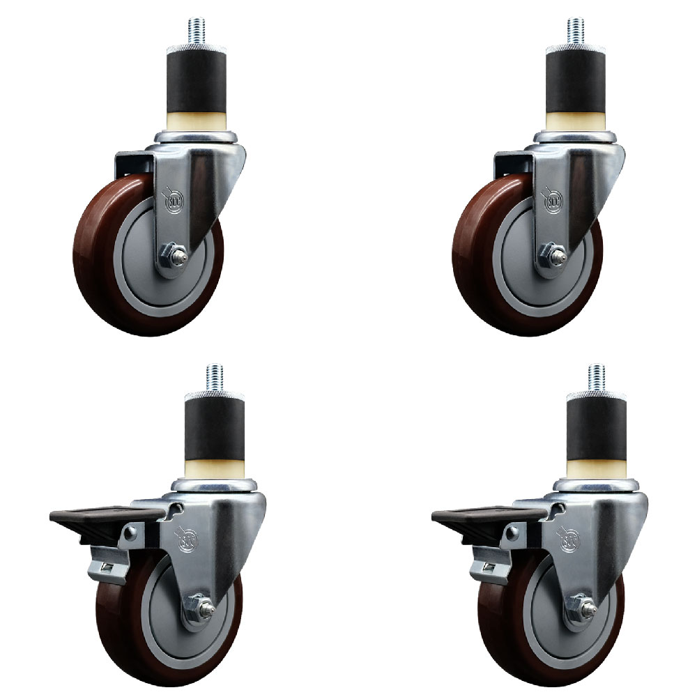 SCC-EX20S414-PPUB-MRN-2-PLB-2-178 Polyurethane Swivel Expanding Stem Caster with 4 in. Maroon Wheels & 1.87 in. Stems - Set of 4