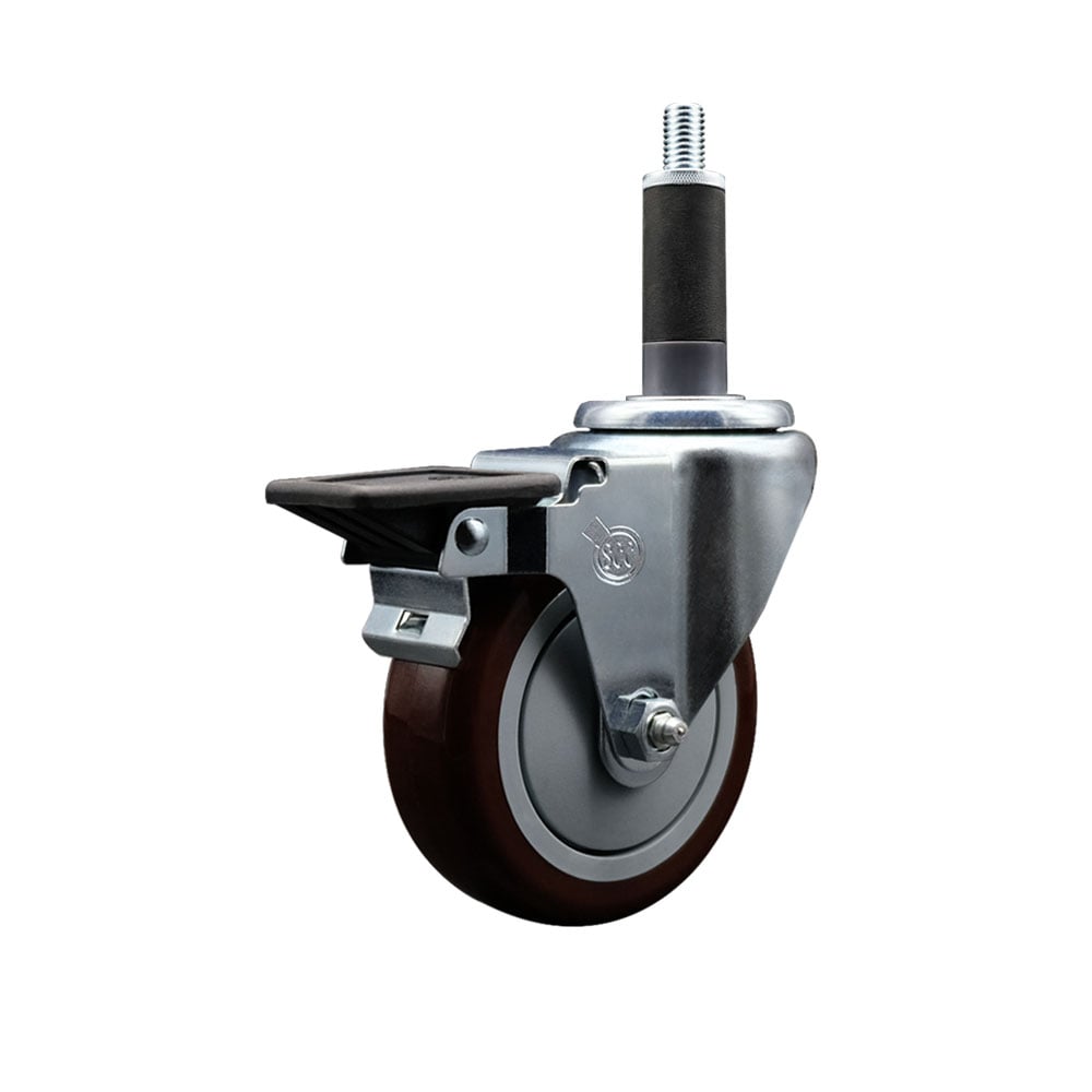 SCC-EX20S414-PPUB-MRN-PLB-1 Polyurethane Expanding Stem Swivel Caster with 4 in. Maroon Wheel & 1 in. Stem & Posi Locking Brake