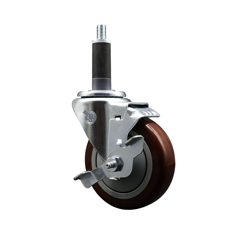 SCC-EX20S414-PPUB-MRN-TLB-1 Polyurethane Expanding Stem Swivel Caster with 4 in. Maroon Wheel & 1 in. Stem & Top Locking Brake