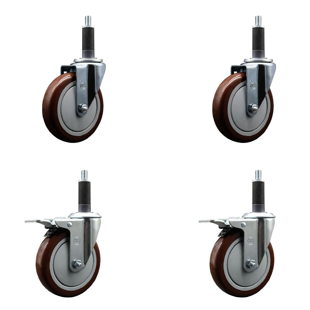 SCC-EXTTL20S514-PPUB-MRN-2-S-2-1 Polyurethane Swivel Expanding Stem Caster with 5 in. Maroon Wheels & 1 in. Stems - Set of 4