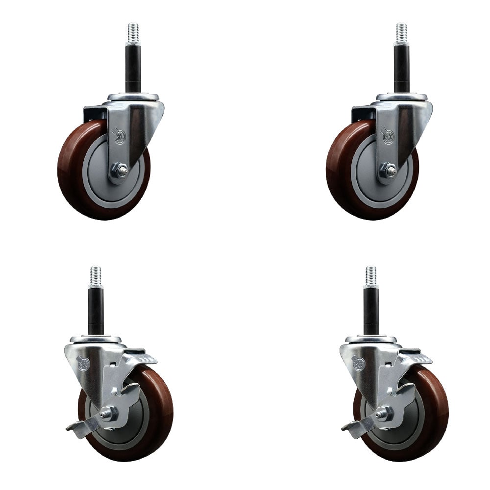 SCC-EX20S414-PPUB-MRN-2-TLB-2-34 Polyurethane Swivel Expanding Stem Caster with 4 in. Maroon Wheels & 0.75 in. Stems - Set of 4