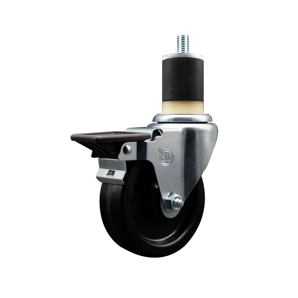 SCC-EX20S414-PHR-PLB-178 Phenolic Swivel Expanding Stem Caster with Roller Bearing 4 x 1.25 in. Black Wheel & 1.87 in. Stem & Posi Locking Brake