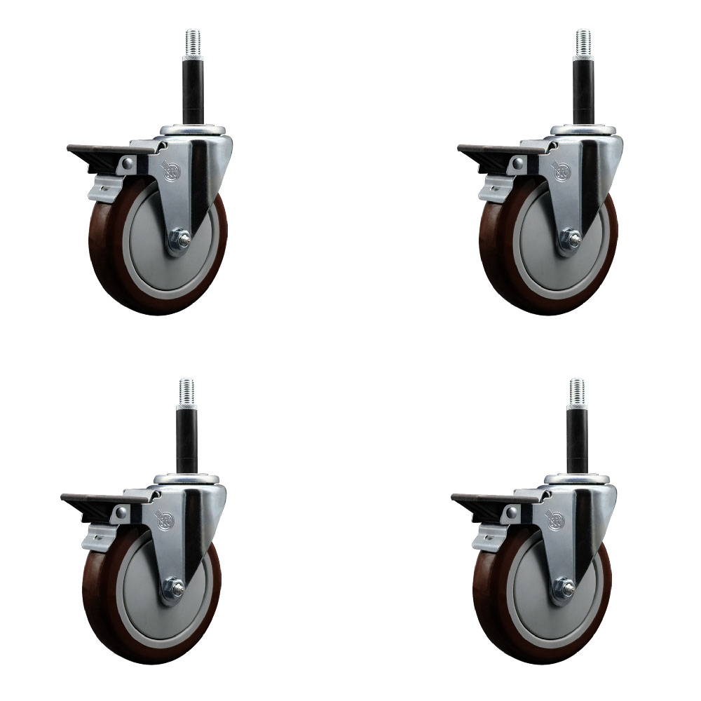 SCC-EX20S514-PPUB-MRN-PLB-34-4 Polyurethane Swivel Expanding Stem Caster with 5 in. Maroon Wheels & 0.75 in. Stems - Set of 4