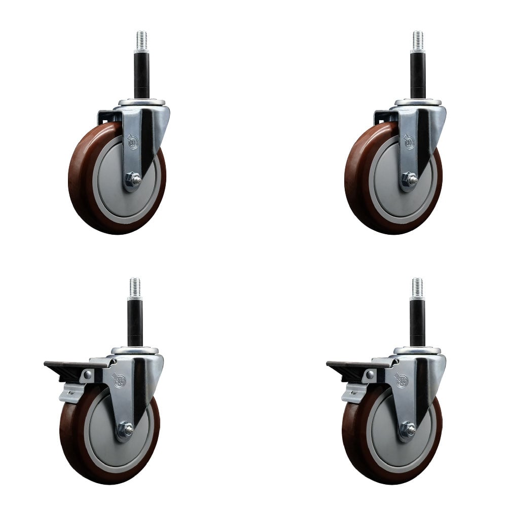 SCC-EX20S514-PPUB-MRN-2-PLB-2-34 Polyurethane Swivel Expanding Stem Caster with 5 in. Maroon Wheels & 0.75 in. Stems - Set of 4