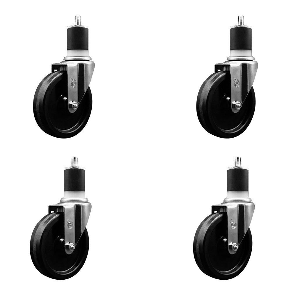 SCC-EX20S514-PHR-178-4 Phenolic Swivel Expanding Stem Caster with Roller Bearings 5 x 1.25 in. Black Wheels & 1.87 in. Stems - Set of 4