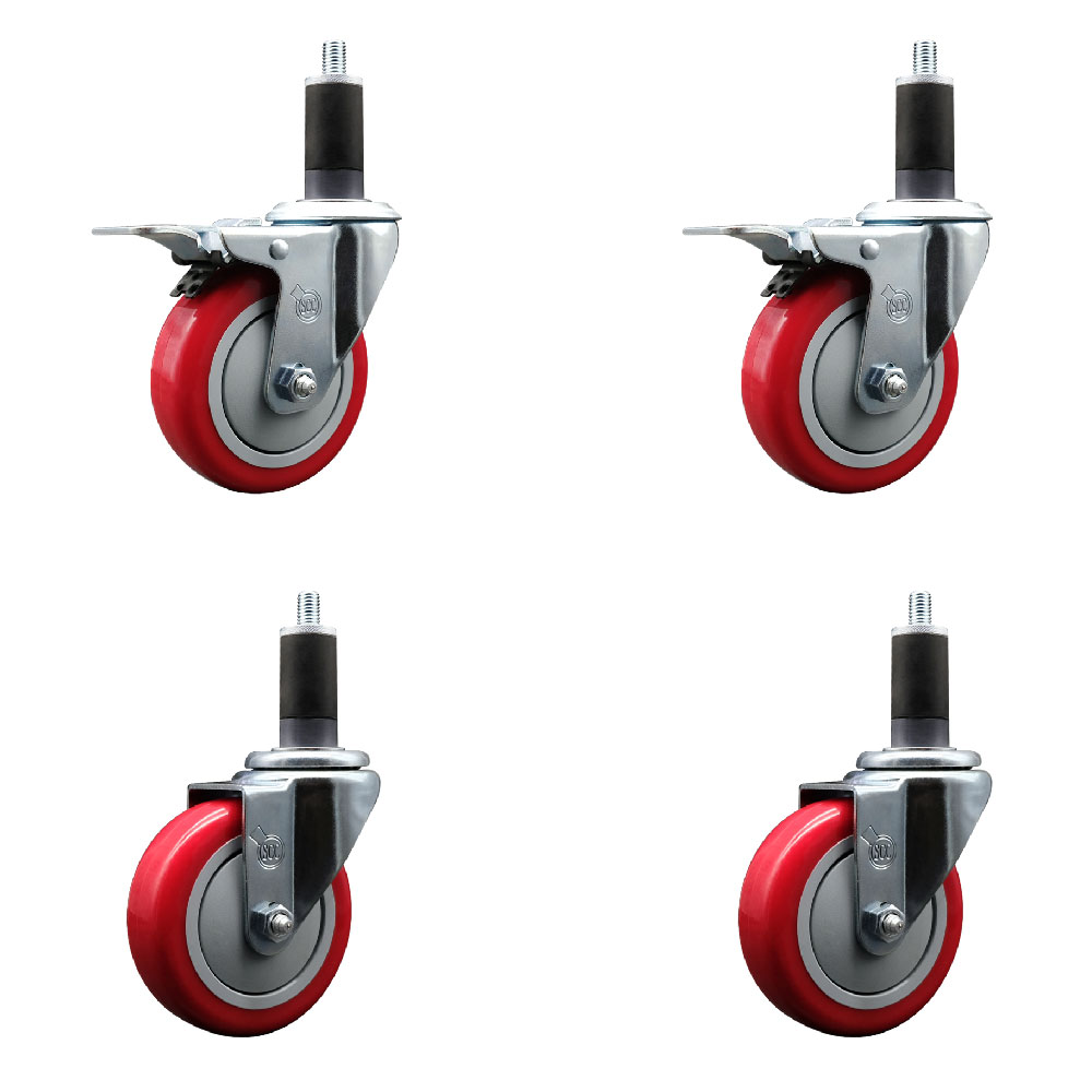 SCC-EXTTL20S414-PPUB-RED-2-S-2-114 Polyurethane Swivel Expanding Stem Caster with 4 in. Red Wheels & 1.25 in. Stems - Set of 4