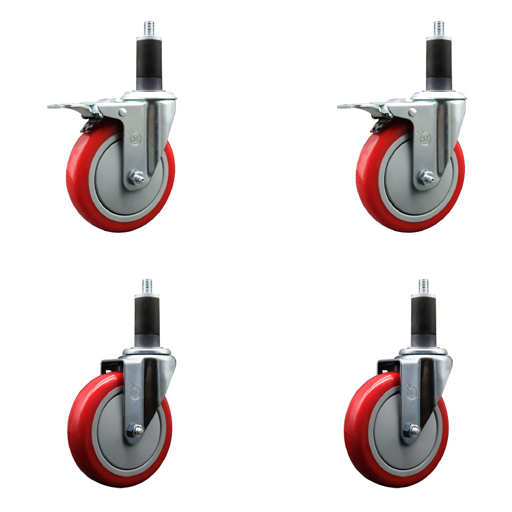 SCC-EXTTL20S514-PPUB-RED-2-S-2-114 Polyurethane Swivel Expanding Stem Caster with 5 in. Red Wheels & 1.25 in. Stems - Set of 4