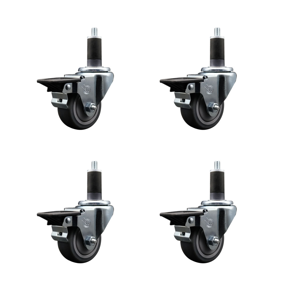 SCC-EX20S314-TPRB-PLB-114-4 Thermoplastic Rubber Swivel Expanding Stem Caster with 3 in. Gray Wheels & 1.25 in. Stems - Set of 4