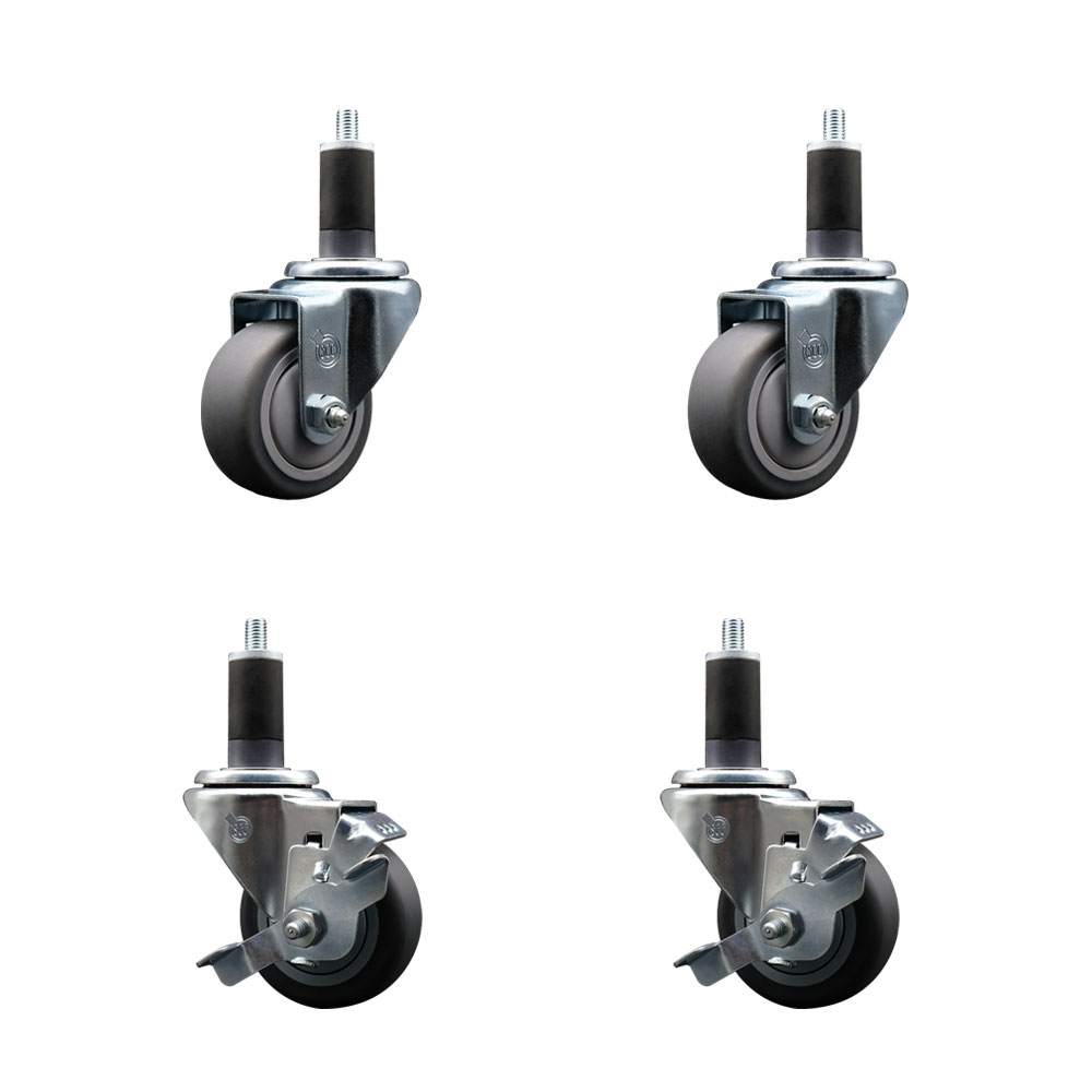 SCC-EX20S314-TPRB-2-TLB-2-114 Thermoplastic Rubber Swivel Expanding Stem Caster with 3 in. Gray Wheels & 1.25 in. Stems - Set of 4