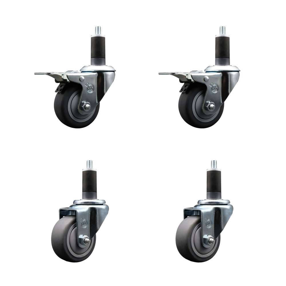 SCC-EXTTL20S314-TPRB-2-S-2-114 Thermoplastic Rubber Swivel Expanding Stem Caster with 3 in. Gray Wheels & 1.25 in. Stems - Set of 4