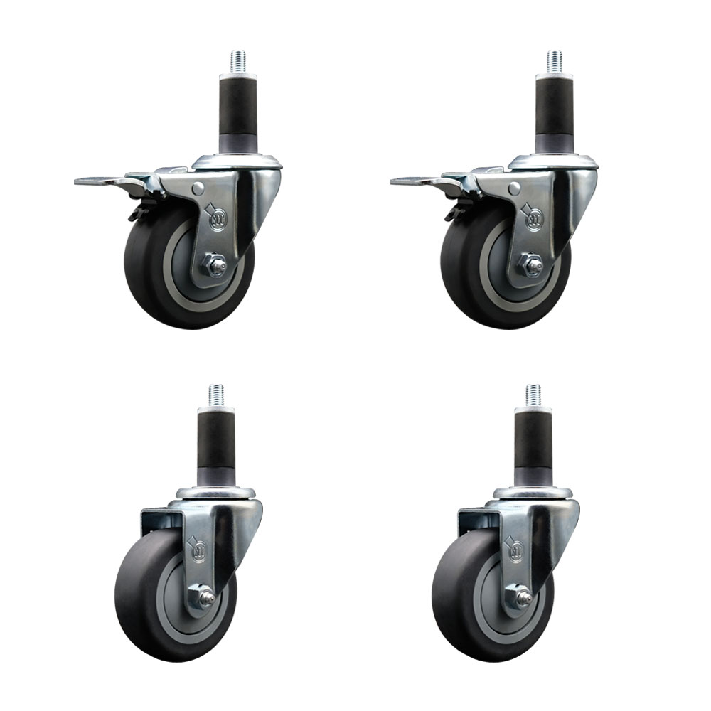 SCC-EXTTL20S3514-TPRB-2-S-2-114 Thermoplastic Rubber Swivel Expanding Stem Caster with 3.5 in. Gray Wheels & 1.25 in. Stems - Set of 4
