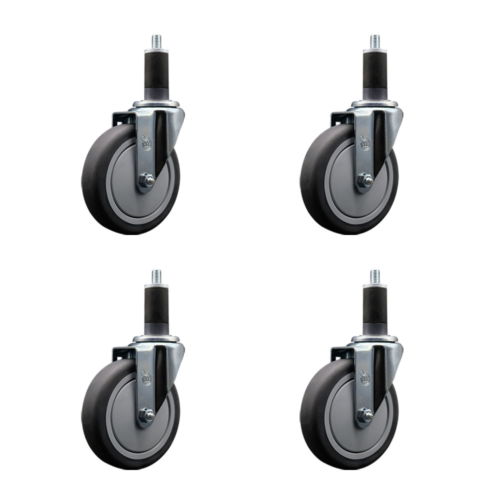 SCC-EX20S514-TPRB-114-4 Thermoplastic Rubber Swivel Expanding Stem Caster with 5 in. Gray Wheels & 1.25 in. Stems - Set of 4