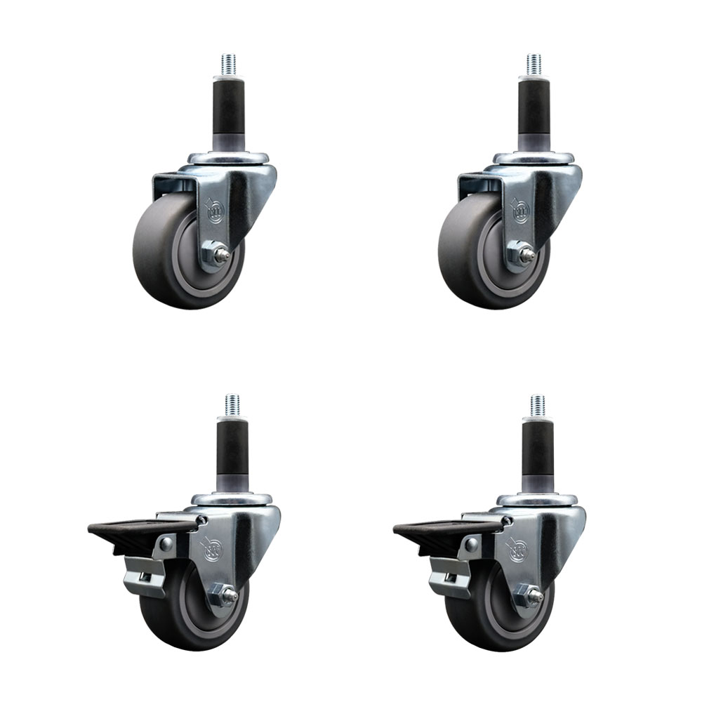 SCC-EX20S314-TPRB-2-PLB-2-118 Thermoplastic Rubber Swivel Expanding Stem Caster with 3 in. Gray Wheels & 1.13 in. Stems - Set of 4