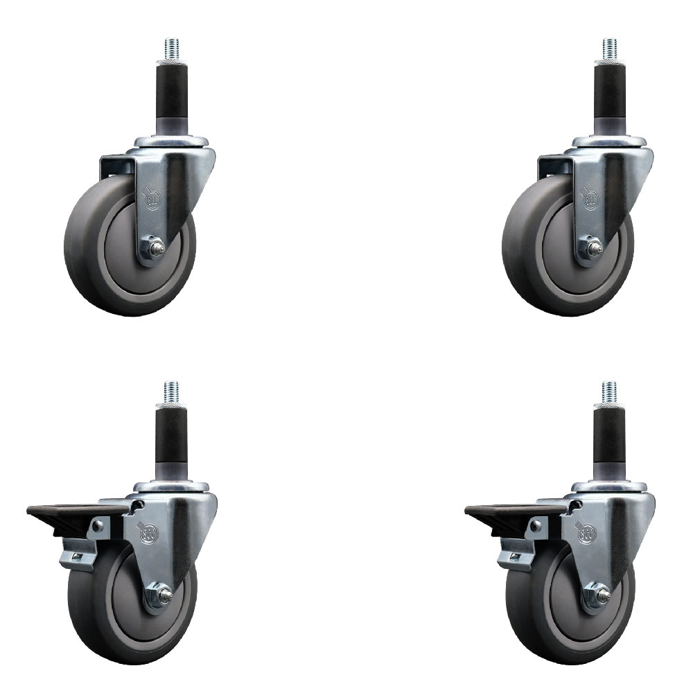 SCC-EX20S414-TPRB-2-PLB-2-118 Thermoplastic Rubber Swivel Expanding Stem Caster with 4 in. Gray Wheels & 1.13 in. Stems - Set of 4