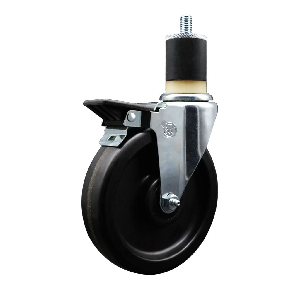 SCC-EX20S615-PHR-PLB-178 Phenolic Swivel Expanding Stem Caster with Roller Bearing 6 x 1.5 in. Black Wheel & 1.87 in. Stem & Posi Locking Brake