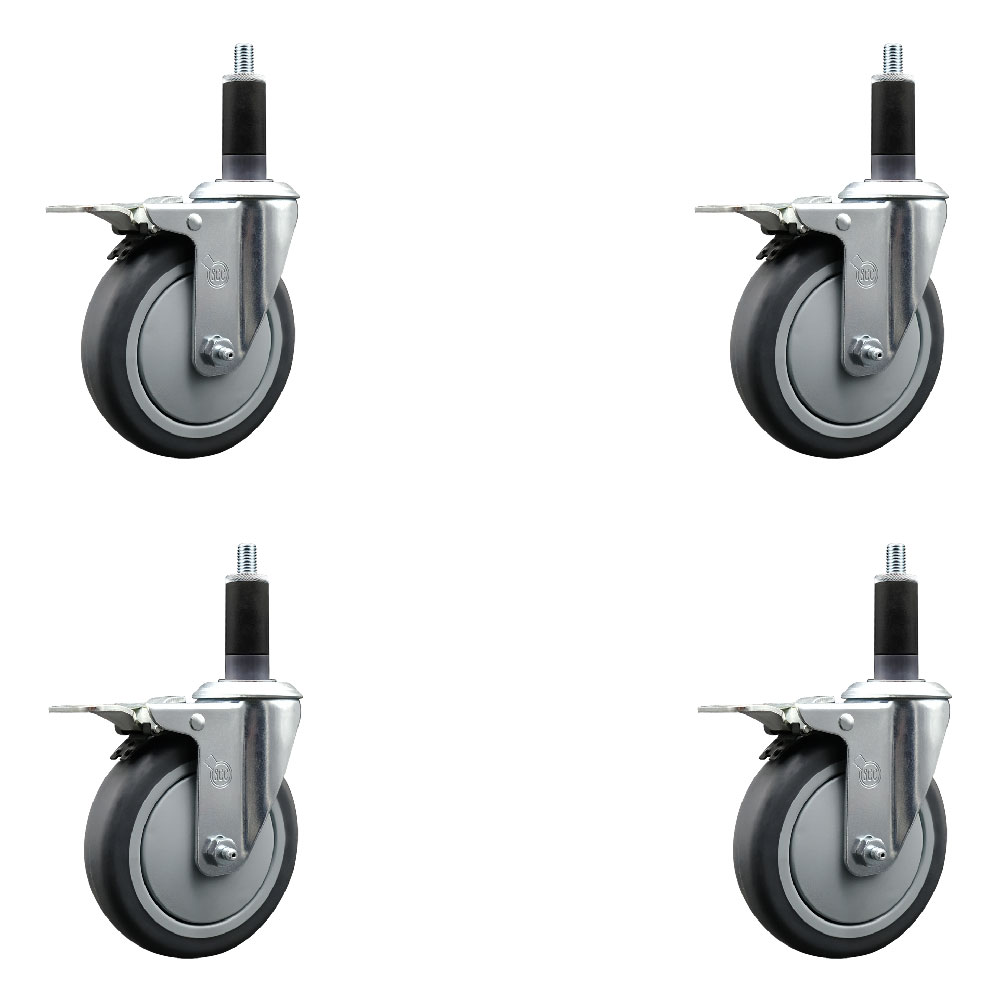 SCC-EXTTL20S514-TPRB-118-4 Thermoplastic Rubber Swivel Expanding Stem Caster with 5 in. Gray Wheels & 1.13 in. Stems - Set of 4