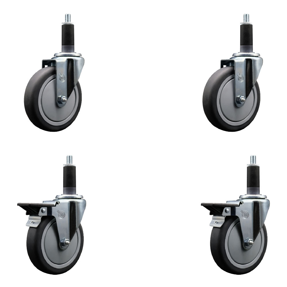 SCC-EX20S514-TPRB-2-PLB-2-118 Thermoplastic Rubber Swivel Expanding Stem Caster with 5 in. Gray Wheels & 1.13 in. Stems - Set of 4