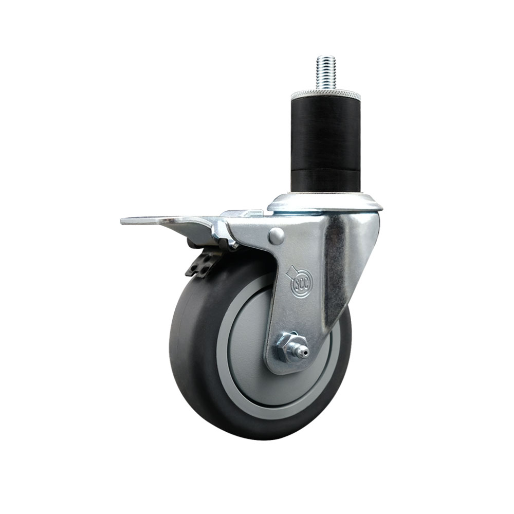 SCC-EXTTL20S414-TPRB-134 Thermoplastic Rubber Swivel Expanding Stem Swivel Caster with 4 in. Gray Wheel & 1.75 in. Stem & Total Locking Brake