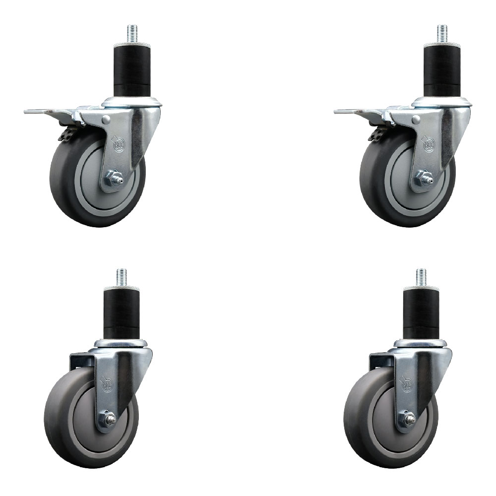 SCC-EXTTL20S414-TPRB-2-S-2-134 Thermoplastic Rubber Swivel Expanding Stem Caster with 4 in. Gray Wheels & 1.75 in. Stems - Set of 4