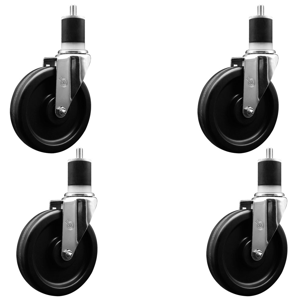 SCC-EX20S615-PHR-178-4 Phenolic Swivel Expanding Stem Caster with Roller Bearings 6 x 1.5 in. Black Wheels & 1.87 in. Stems - Set of 4
