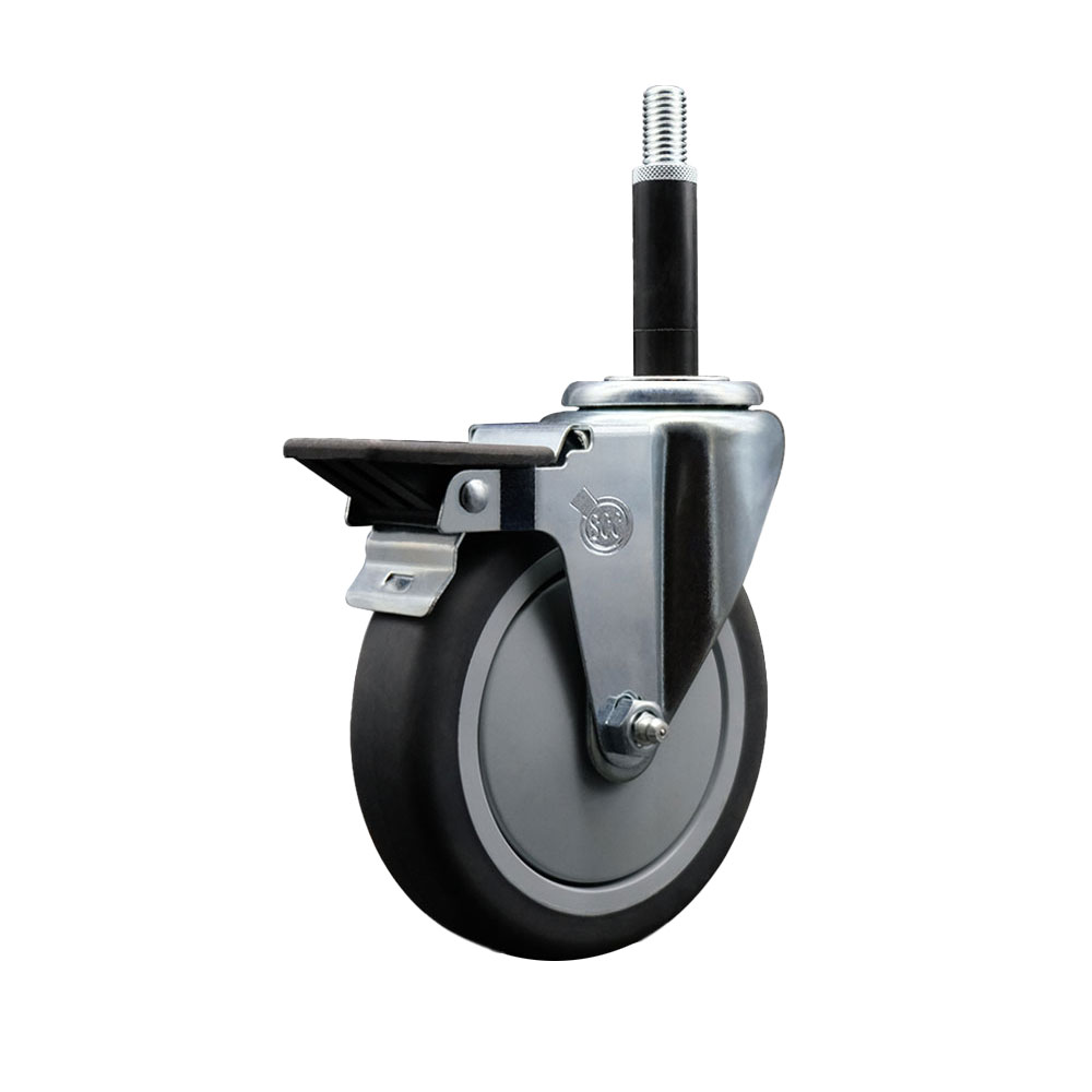 SCC-EX20S514-TPRB-PLB-134 Thermoplastic Rubber Swivel Expanding Stem Swivel Caster with 5 in. Gray Wheel & 1.75 in. Stem & Posi Locking Brake