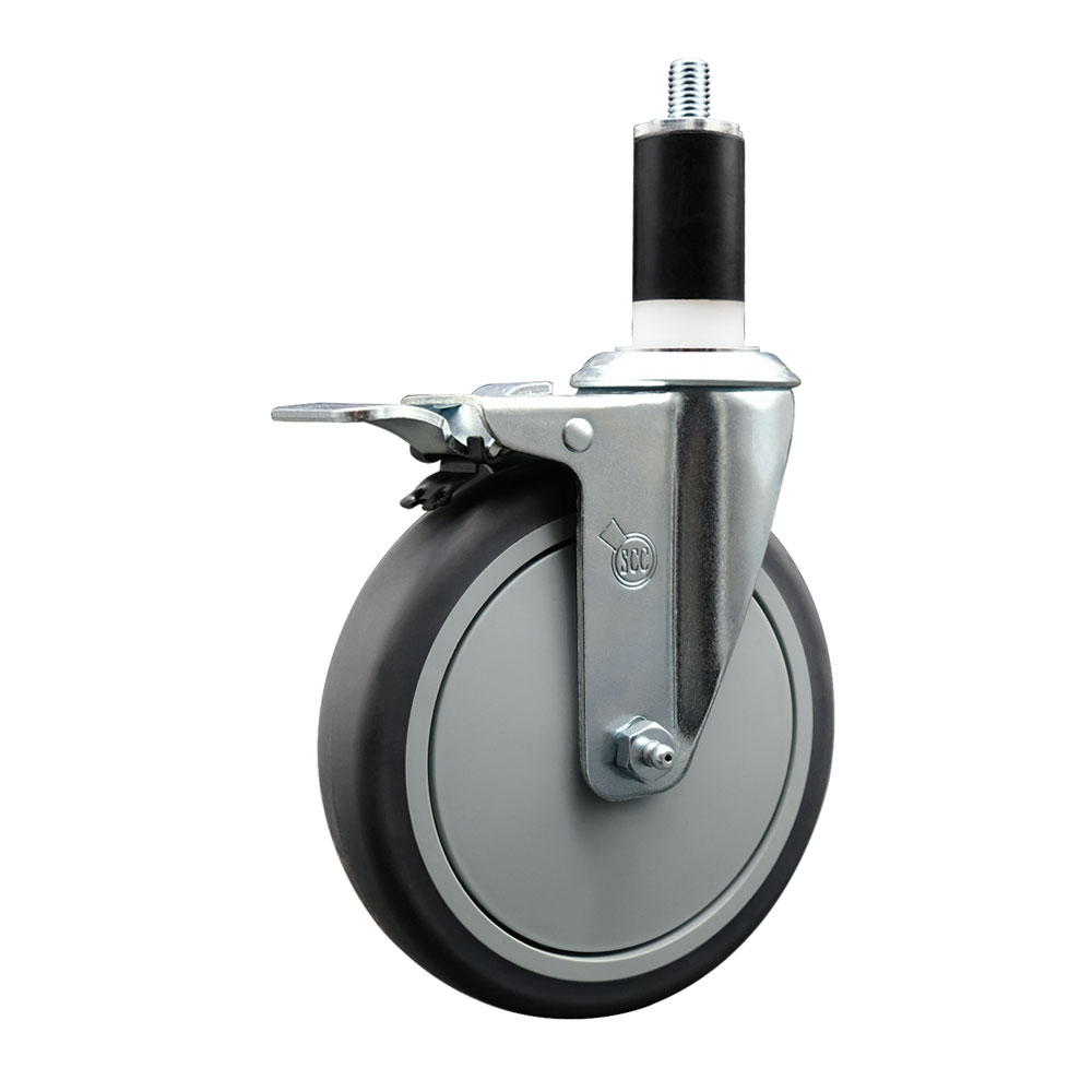 SCC-EXTTL20S614-TPRB-134 Thermoplastic Rubber Swivel Expanding Stem Swivel Caster with 6 in. Gray Wheel & 1.75 in. Stem & Total Locking Brake