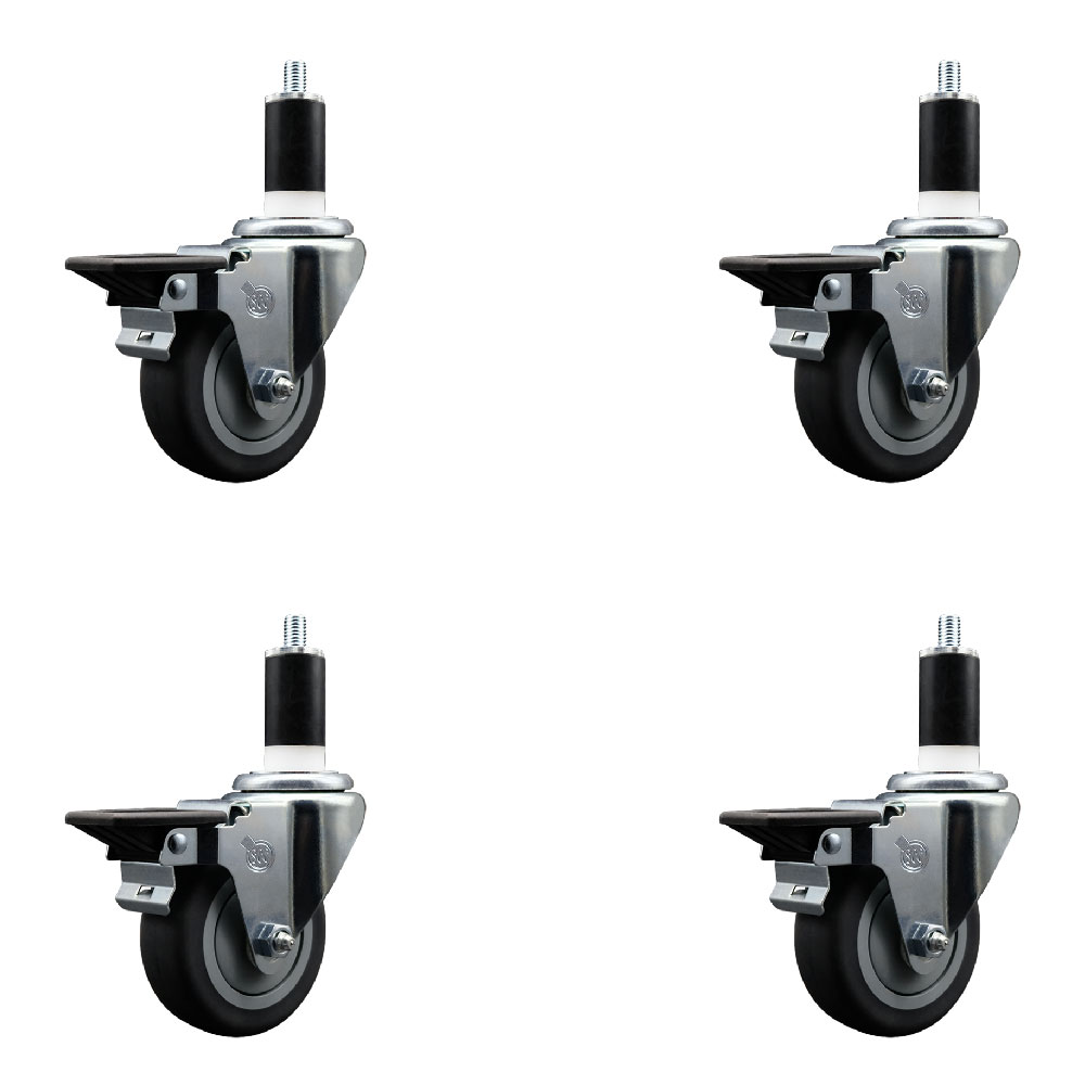 SCC-EX20S3514-TPRB-PLB-138-4 Thermoplastic Rubber Swivel Expanding Stem Caster with 3.5 in. Gray Wheels & 1.38 in. Stems - Set of 4