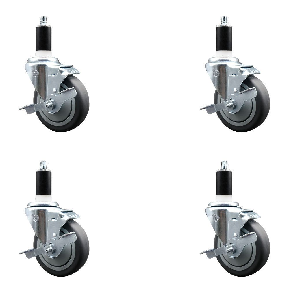 SCC-EX20S414-TPRB-TLB-138-4 Thermoplastic Rubber Swivel Expanding Stem Caster with 4 in. Gray Wheels & 1.38 in. Stems - Set of 4