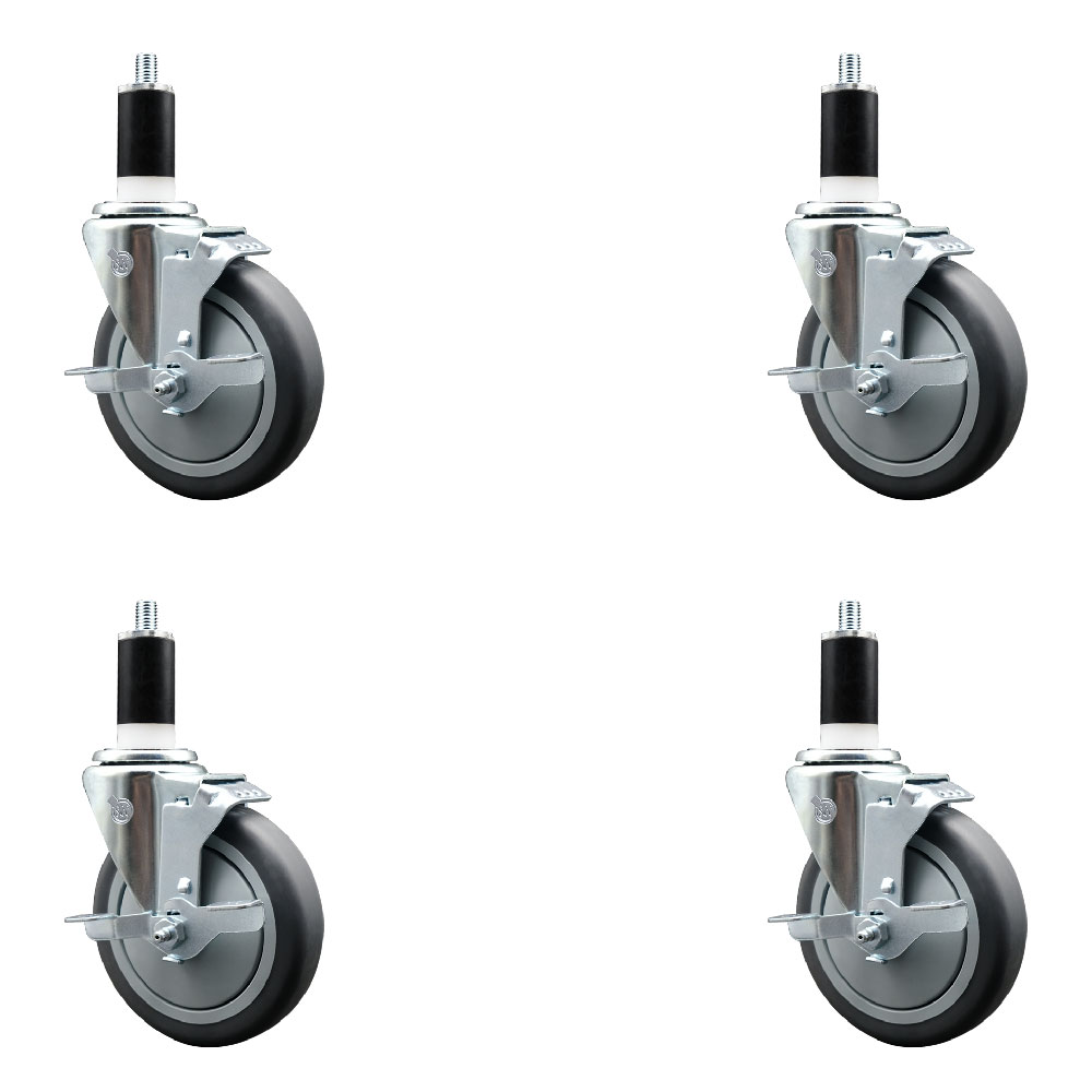 SCC-EX20S514-TPRB-TLB-138-4 Thermoplastic Rubber Swivel Expanding Stem Caster with 5 in. Gray Wheels & 1.38 in. Stems - Set of 4