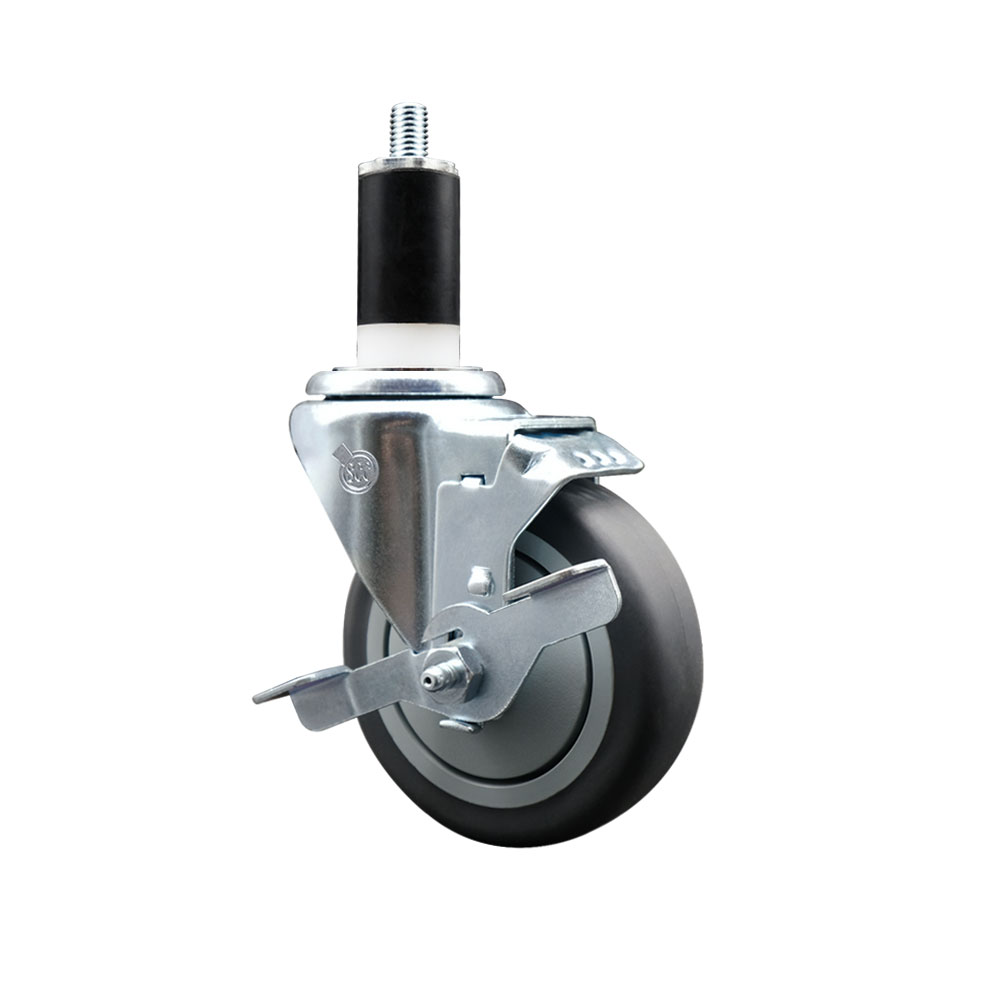 Stainless Steel Thermoplastic Rubber Swivel Expanding Stem Swivel Caster with 4 in. Gray Wheel & 1.38 in. Stem & Top Locking Brake