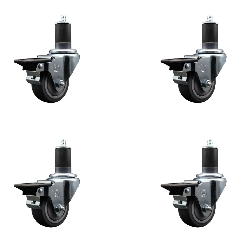 SCC-EX20S314-TPRB-PLB-158-4 Thermoplastic Rubber Swivel Expanding Stem Caster with 3 in. Gray Wheels & 1.63 in. Stems - Set of 4