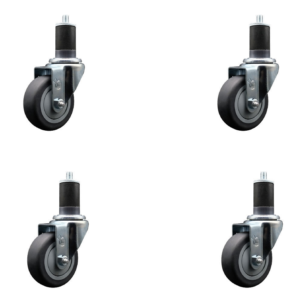 SCC-EX20S3514-TPRB-158-4 Thermoplastic Rubber Swivel Expanding Stem Caster with 3.5 in. Gray Wheels & 1.63 in. Stems - Set of 4