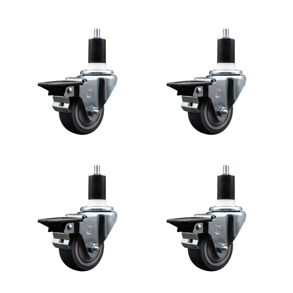 SCC-EX20S314-TPRB-PLB-112-4 Thermoplastic Rubber Swivel Expanding Stem Caster with 3 in. Gray Wheels & 1.5 in. Stems - Set of 4