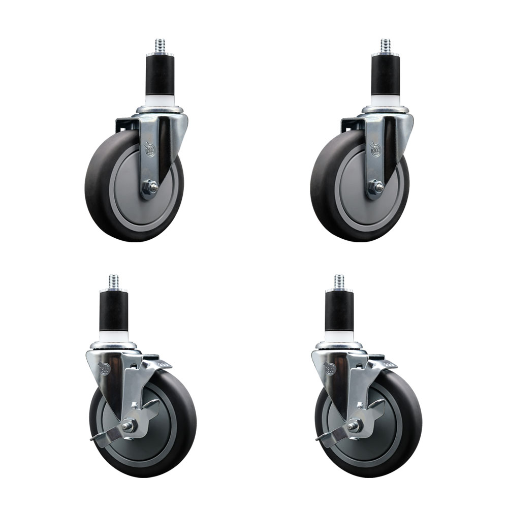 SCC-EX20S514-TPRB-2-TLB-2-112 Thermoplastic Rubber Swivel Expanding Stem Caster with 5 in. Gray Wheels & 1.5 in. Stems - Set of 4