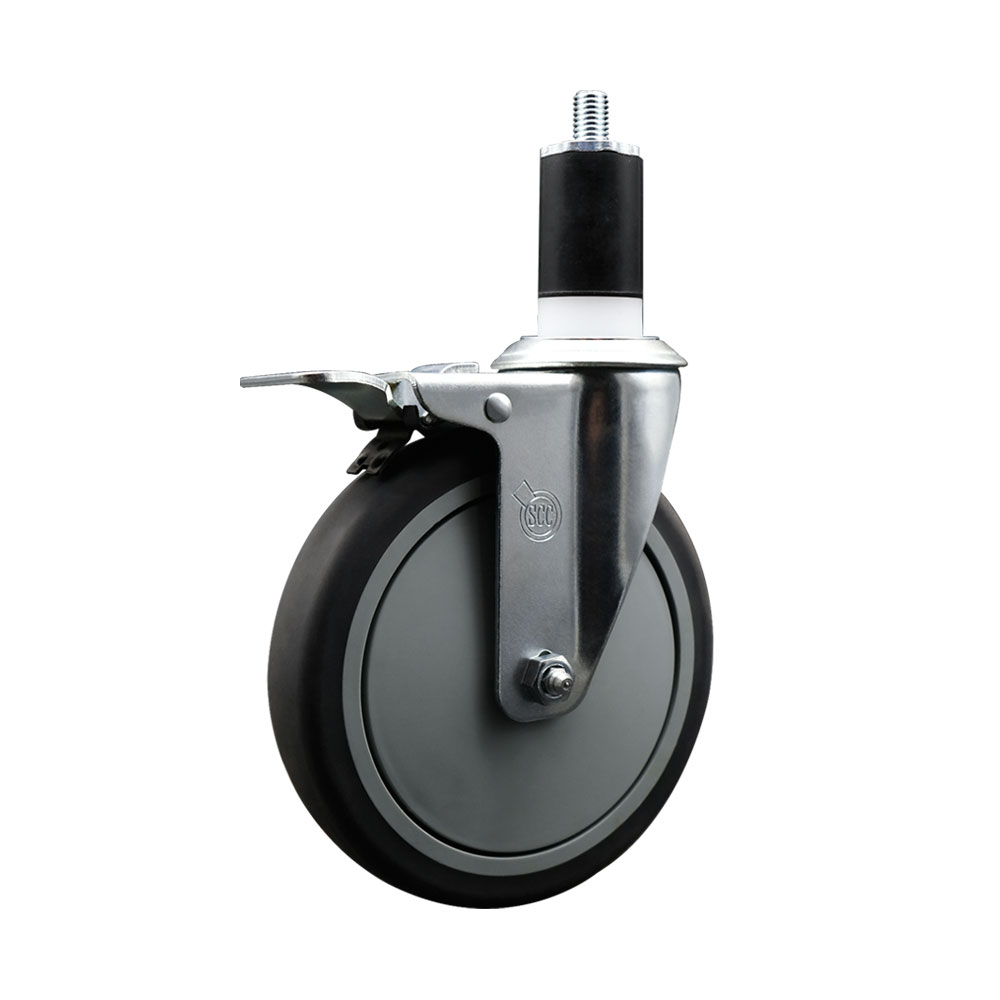 SCC-EXTTL20S614-TPRB-112 Thermoplastic Rubber Swivel Expanding Stem Swivel Caster with 6 in. Gray Wheel & 1.5 in. Stem & Total Locking Brake