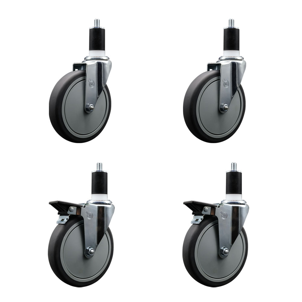 SCC-EX20S614-TPRB-2-PLB-2-112 Thermoplastic Rubber Swivel Expanding Stem Caster with 6 in. Gray Wheels & 1.5 in. Stems - Set of 4