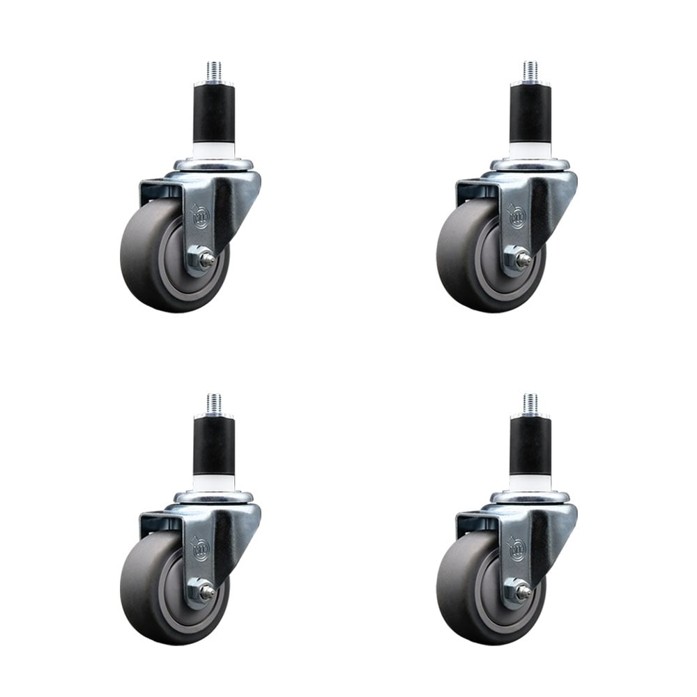 SCC-SSEX20S314-TPRB-112-4 Stainless Steel Thermoplastic Rubber Swivel Expanding Stem Caster with 3 in. Gray Wheels & 1.5 in. Stems - Set of 4